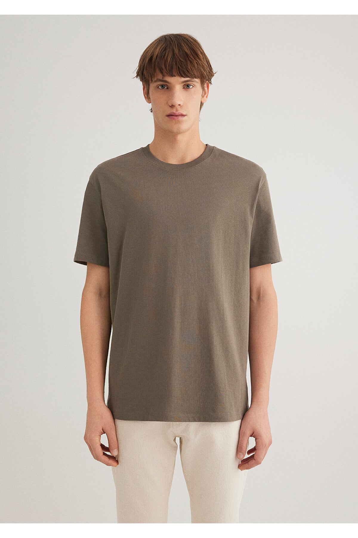 Kahverengi Basic Tişört Loose Fit / Bol Rahat Kesim 066249-70376