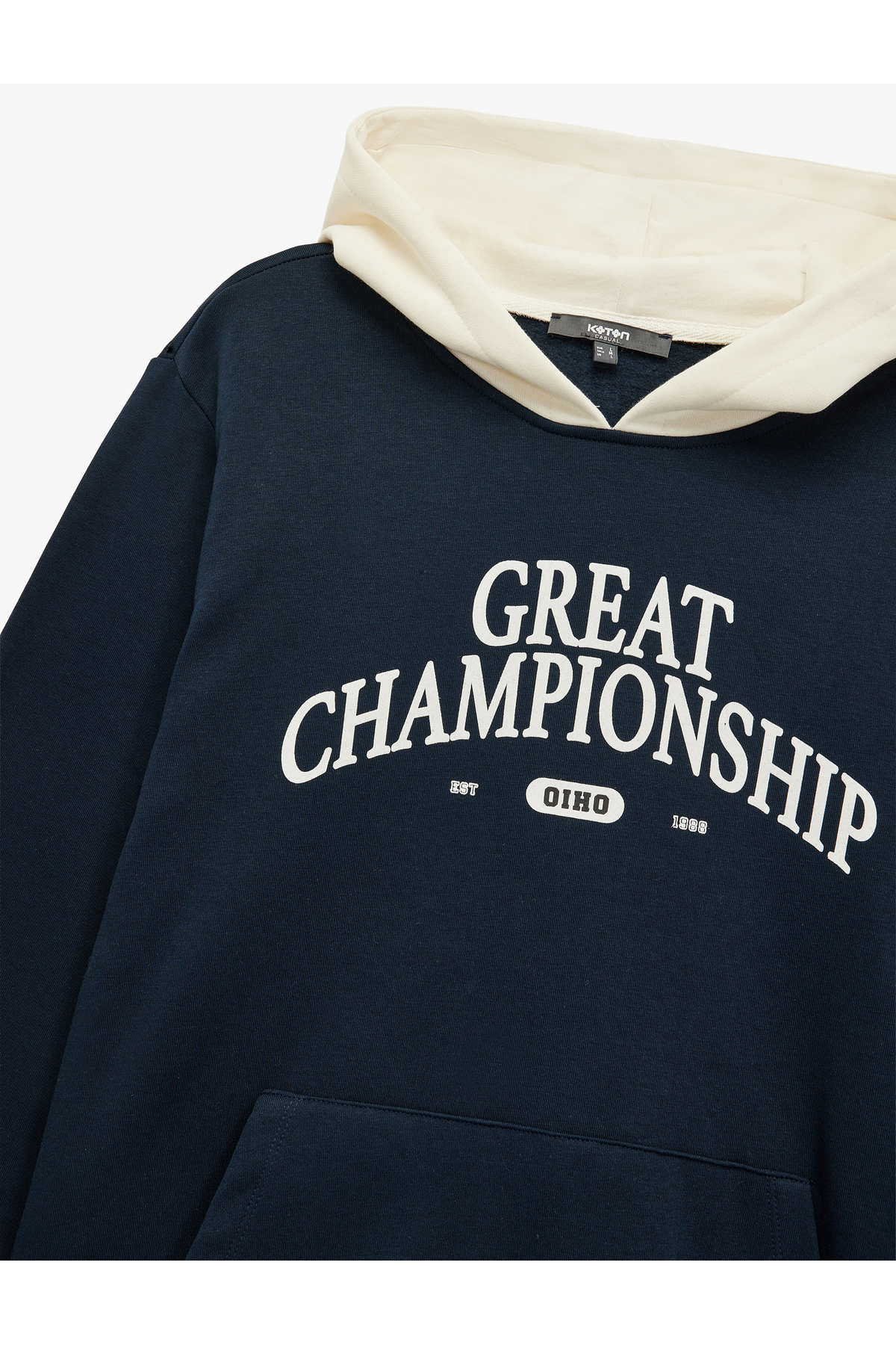 Kanguru Cepli Uzun Kollu Baskılı Şardonlu Renk Kontrastlı Kapşonlu Sweatshirt