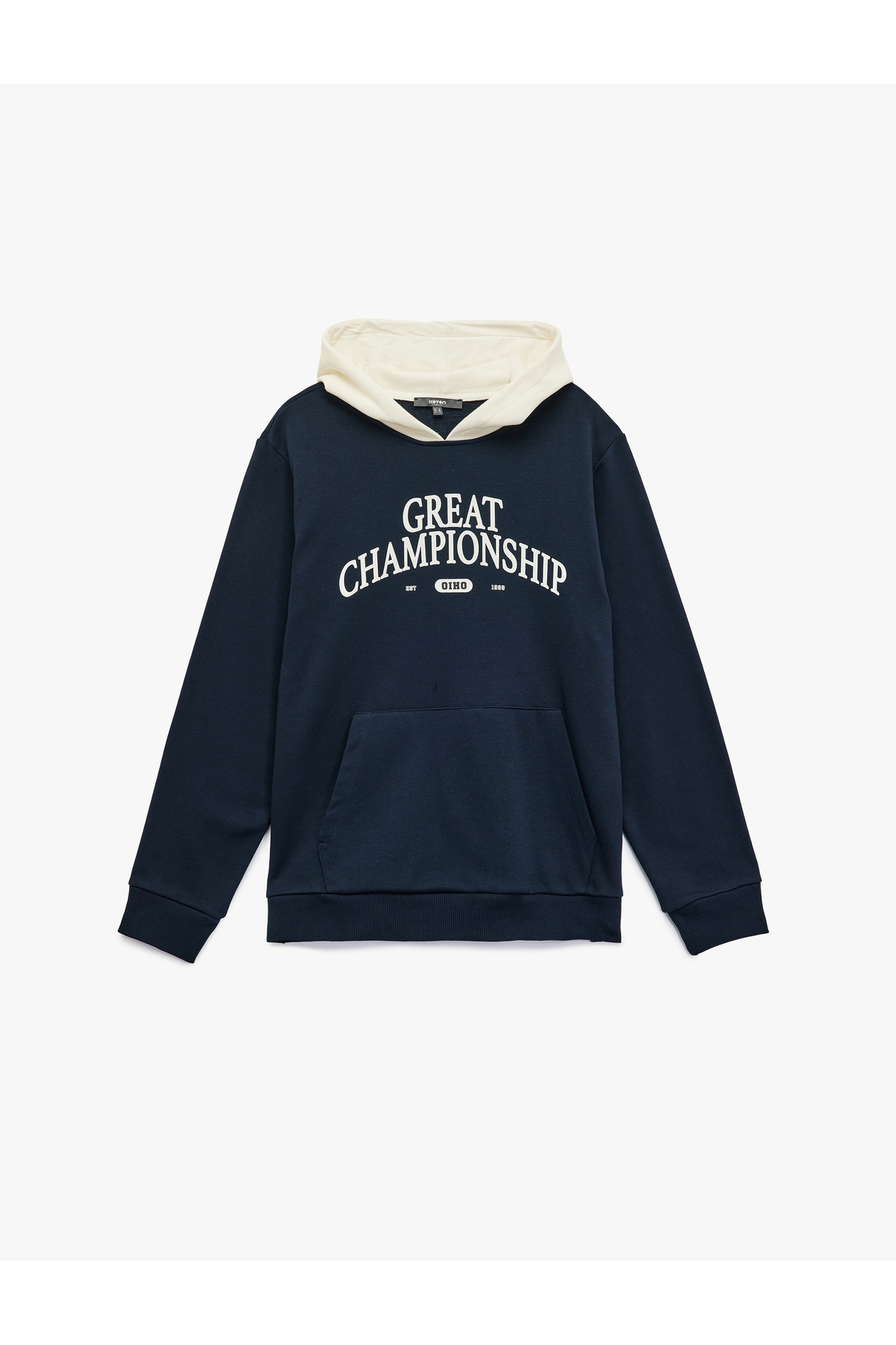 Kanguru Cepli Uzun Kollu Baskılı Şardonlu Renk Kontrastlı Kapşonlu Sweatshirt