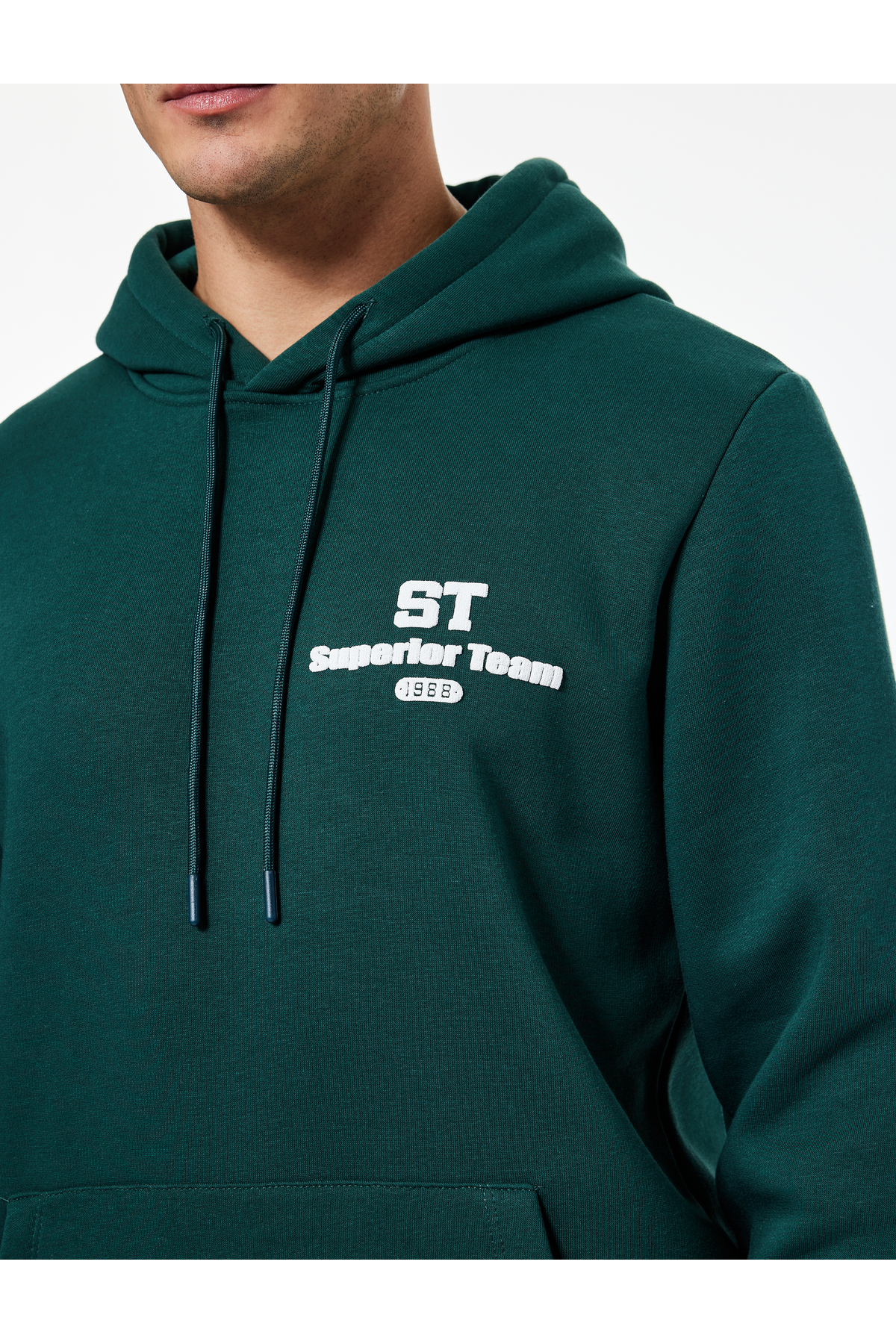 Kapşonlu Uzun Kollu Çizgili Kanguru Cepli Şardonlu Baskılı Sweatshirt