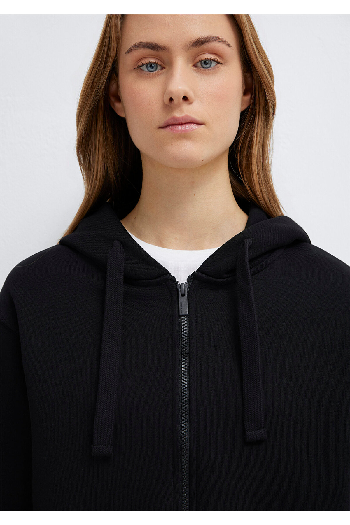 Kapüşonlu Siyah Basic Crop Sweatshirt 1S10388-900