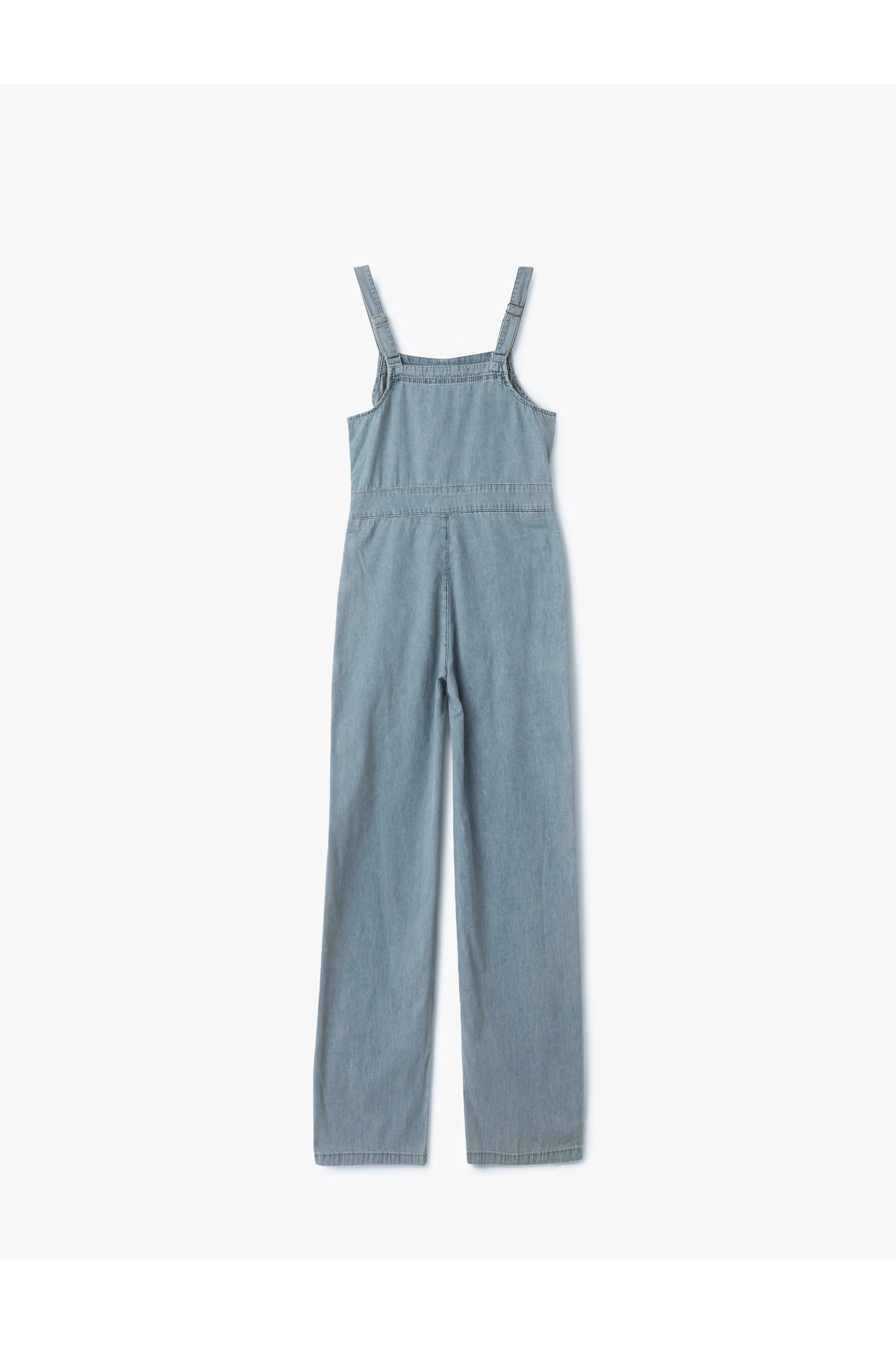 Kare Yaka Cepli Dikiş Detaylı Kolsuz Denim Tulum