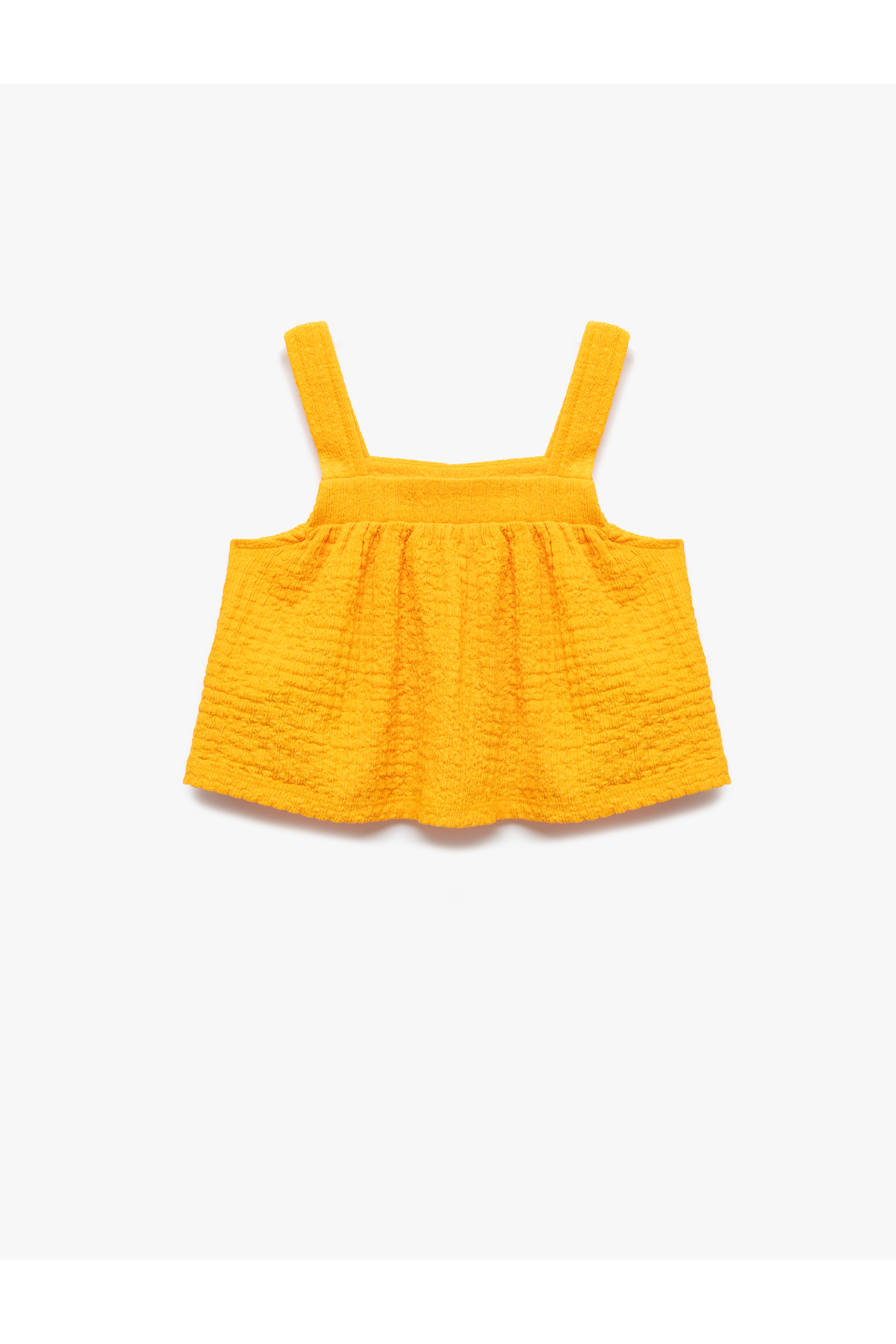 Kare Yaka Dokulu Askılı Crop Bluz