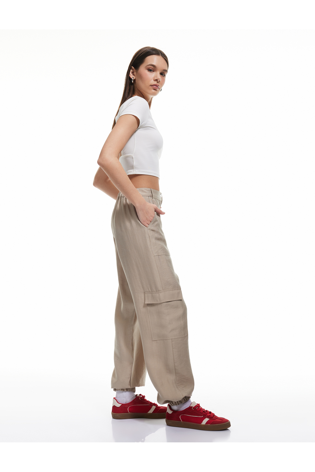 Kargo Cepli Düğmeli Lastikli Paça Jogger Pantolon