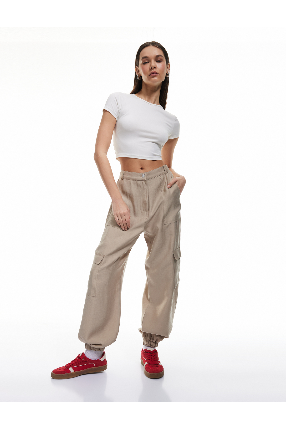 Kargo Cepli Düğmeli Lastikli Paça Jogger Pantolon