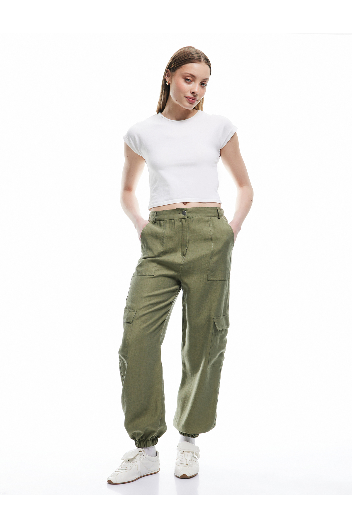 Kargo Cepli Düğmeli Lastikli Paça Jogger Pantolon
