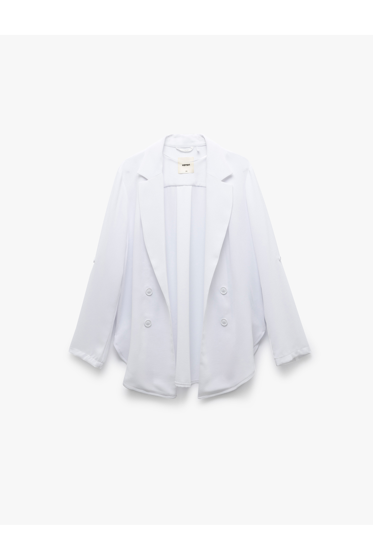 Katlama Detaylı Krep Kumaş 3/4 Kol Kruvaze Uzun Oversize Blazer Ceket