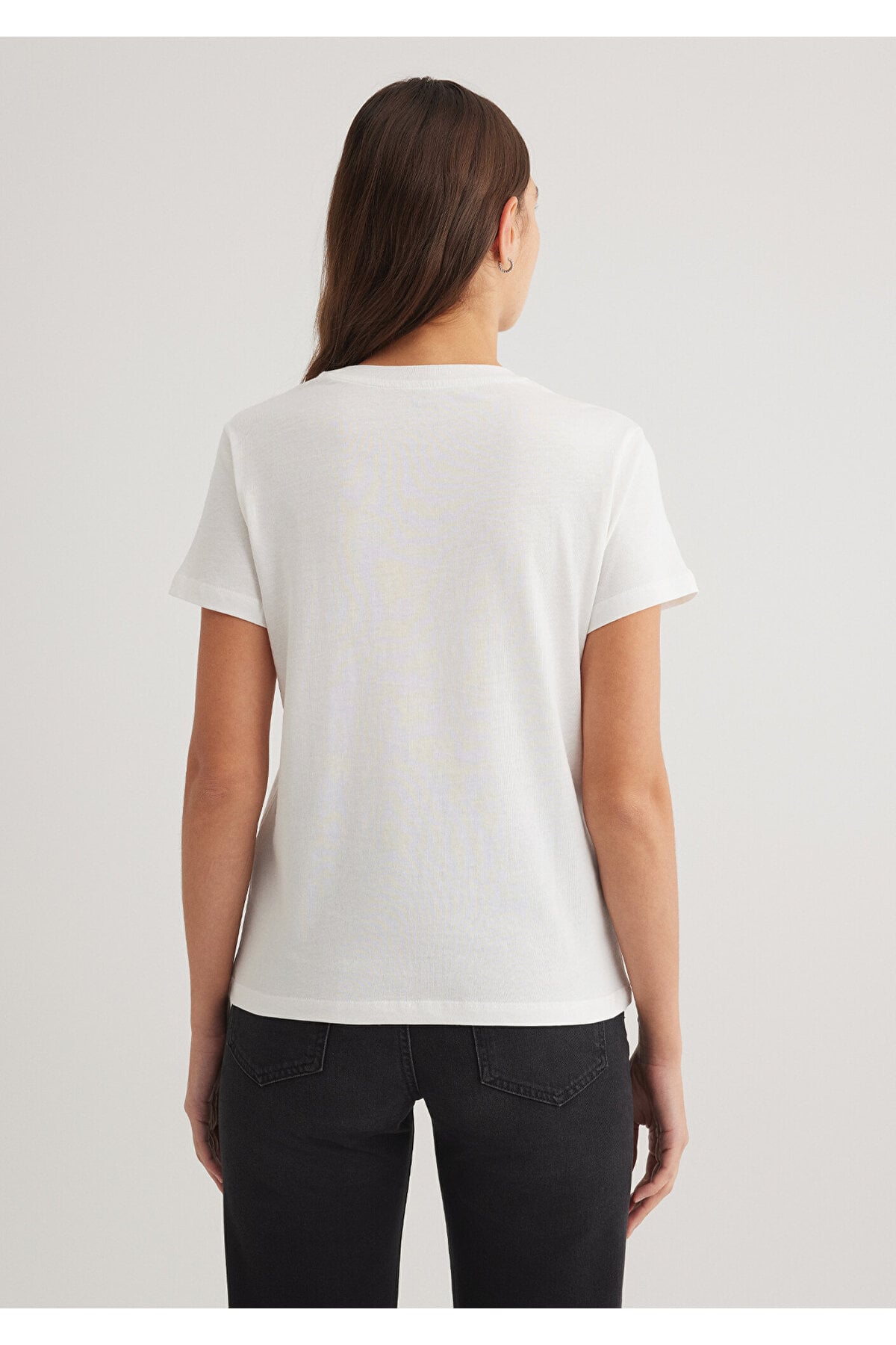 Kedi Baskılı Beyaz Tişört Semi Slim Fit / Yarı Dar Kesim 1612233-70057