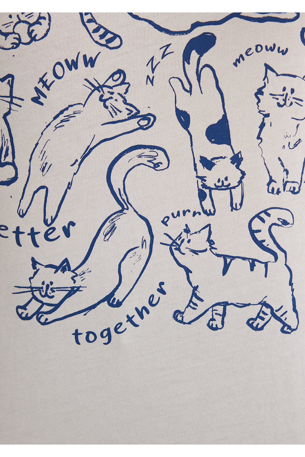 Kedi Baskılı Grafik Tışort Kırık Beyaz
