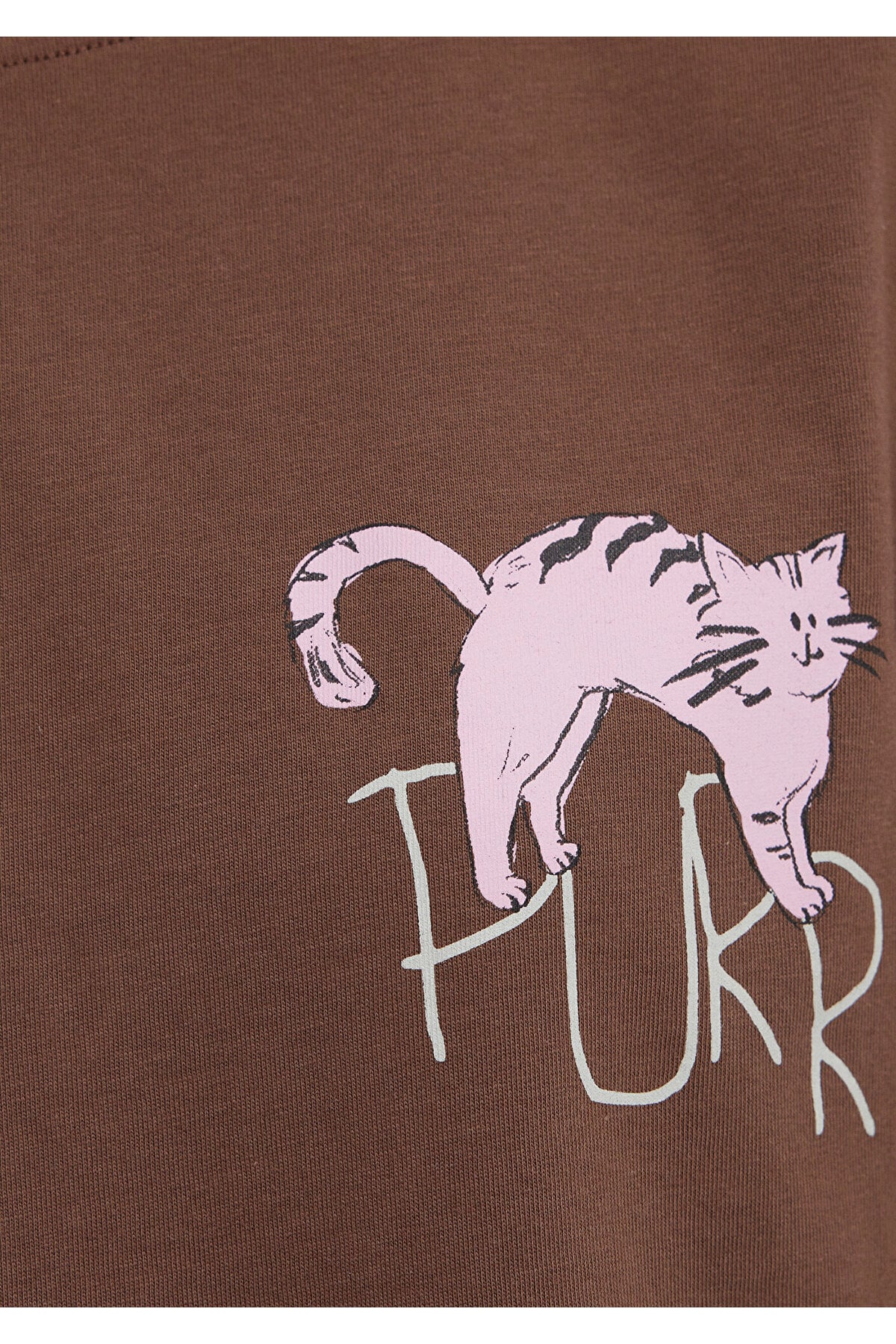 Kedi Baskılı Kahverengi Tişört Regular Fit / Normal Kesim 1613726-81959
