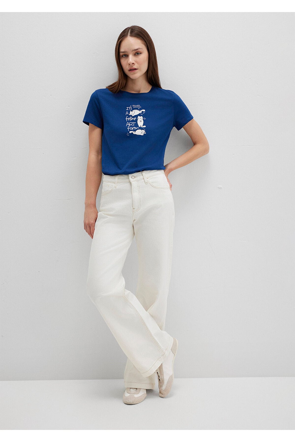 Kedi Baskılı Lacivert Tişört Semi Slim Fit / Yarı Dar Kesim 1613471-82625