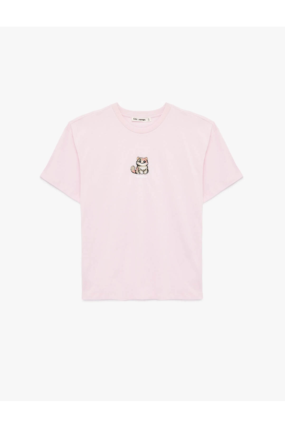 Kedi Nakış Detaylı Pembe Kadın T-Shirt 6SAL10074IK