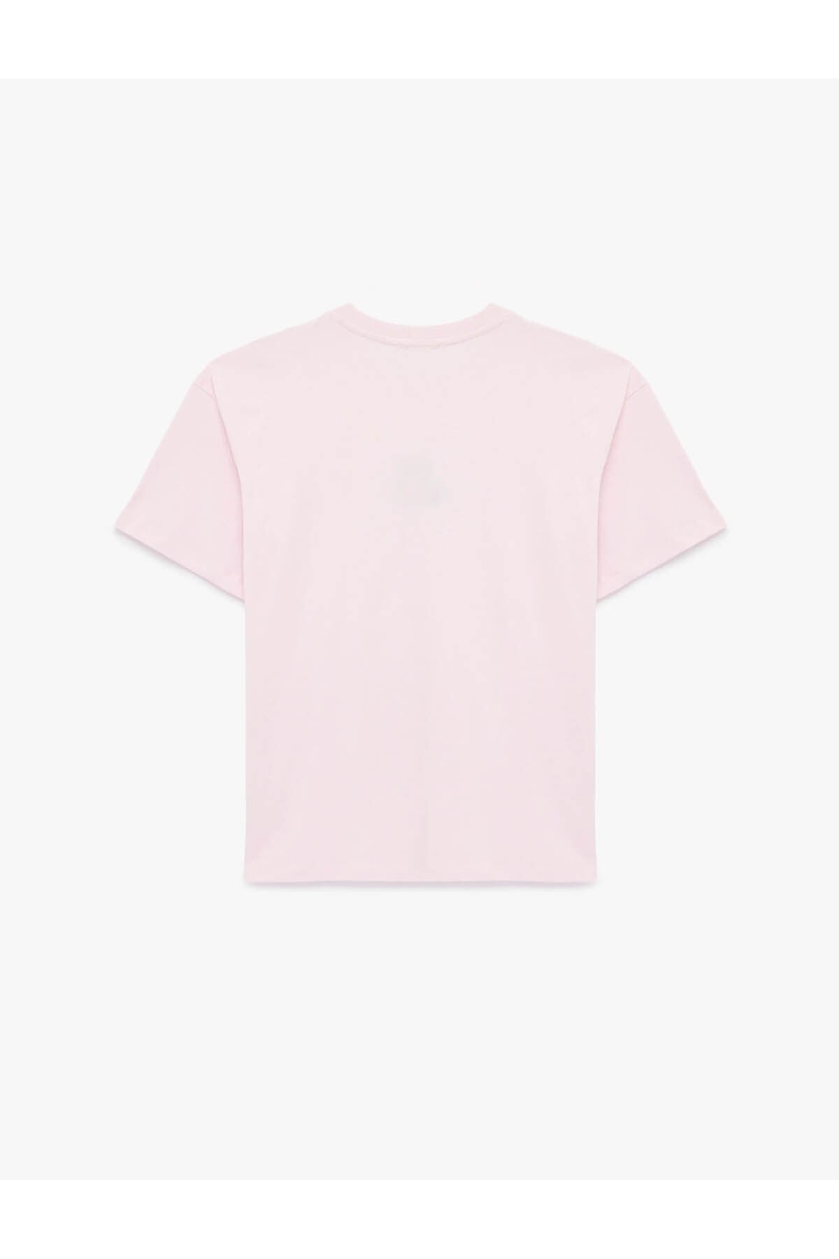Kedi Nakış Detaylı Pembe Kadın T-Shirt 6SAL10074IK