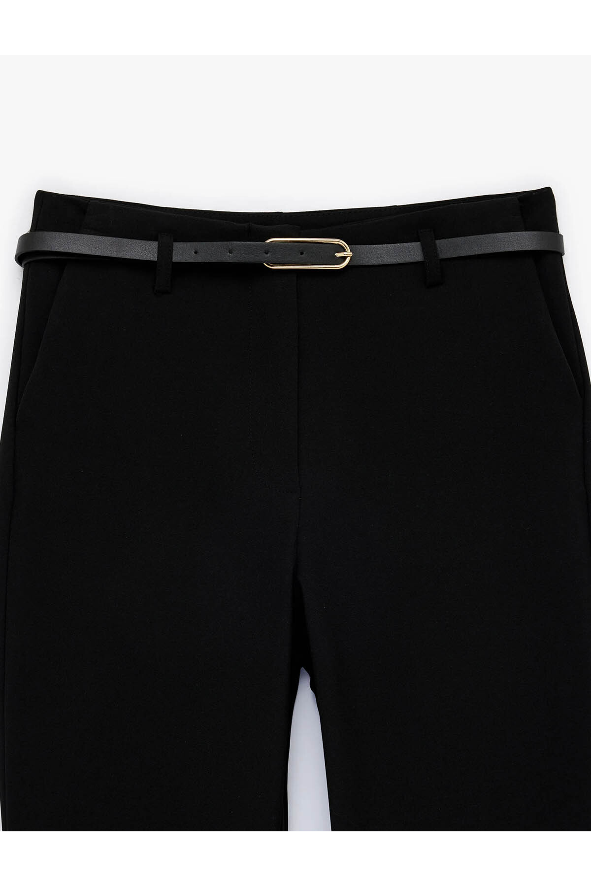 Kemerli İspanyol Paça Siyah Kadın Pantolon 6SAK40149UW