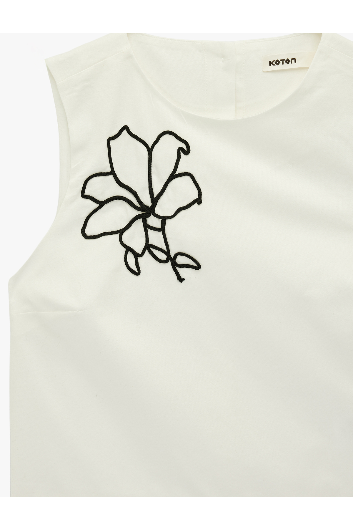 Keten Karışımlı Bisiklet Yaka Kolsuz Çiçekli Crop Bluz
