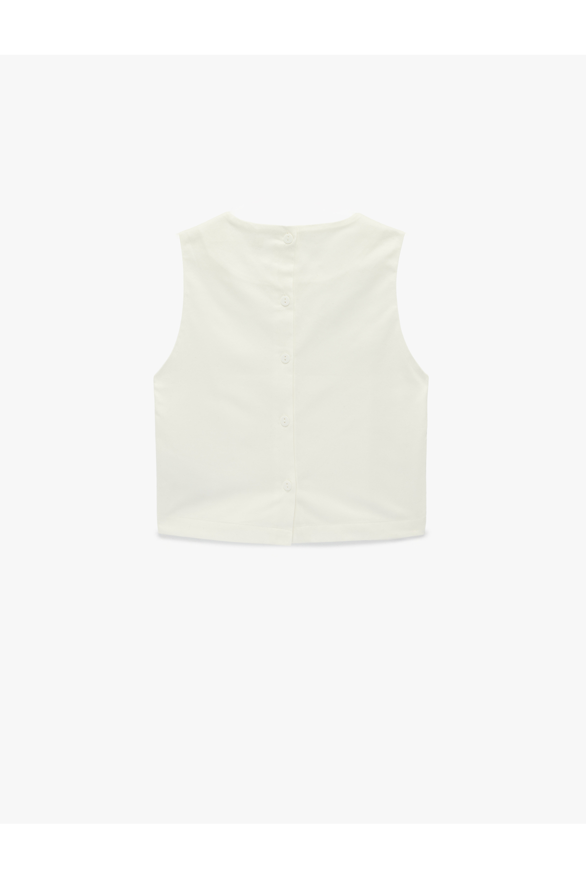 Keten Karışımlı Bisiklet Yaka Kolsuz Çiçekli Crop Bluz