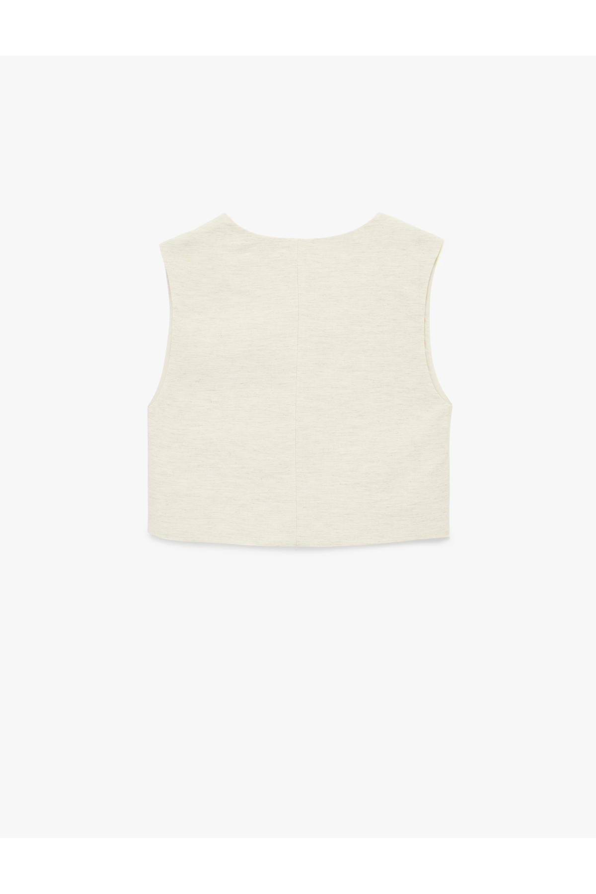 Keten Karışımlı V Yaka Düğmeli Crop Yelek