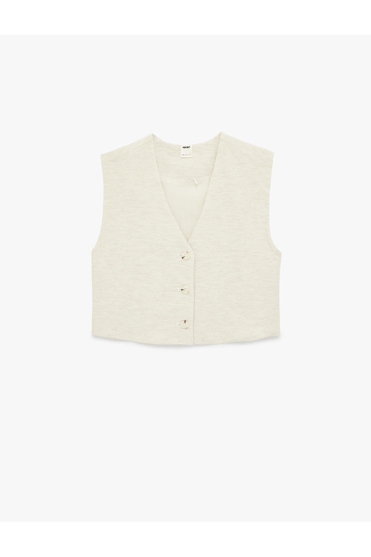 Keten Karışımlı V Yaka Düğmeli Crop Yelek