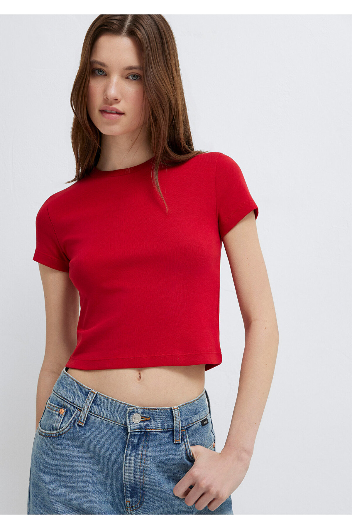 Kırmızı Basic Tişört Crop / Kısa Kesim 1600814-86417