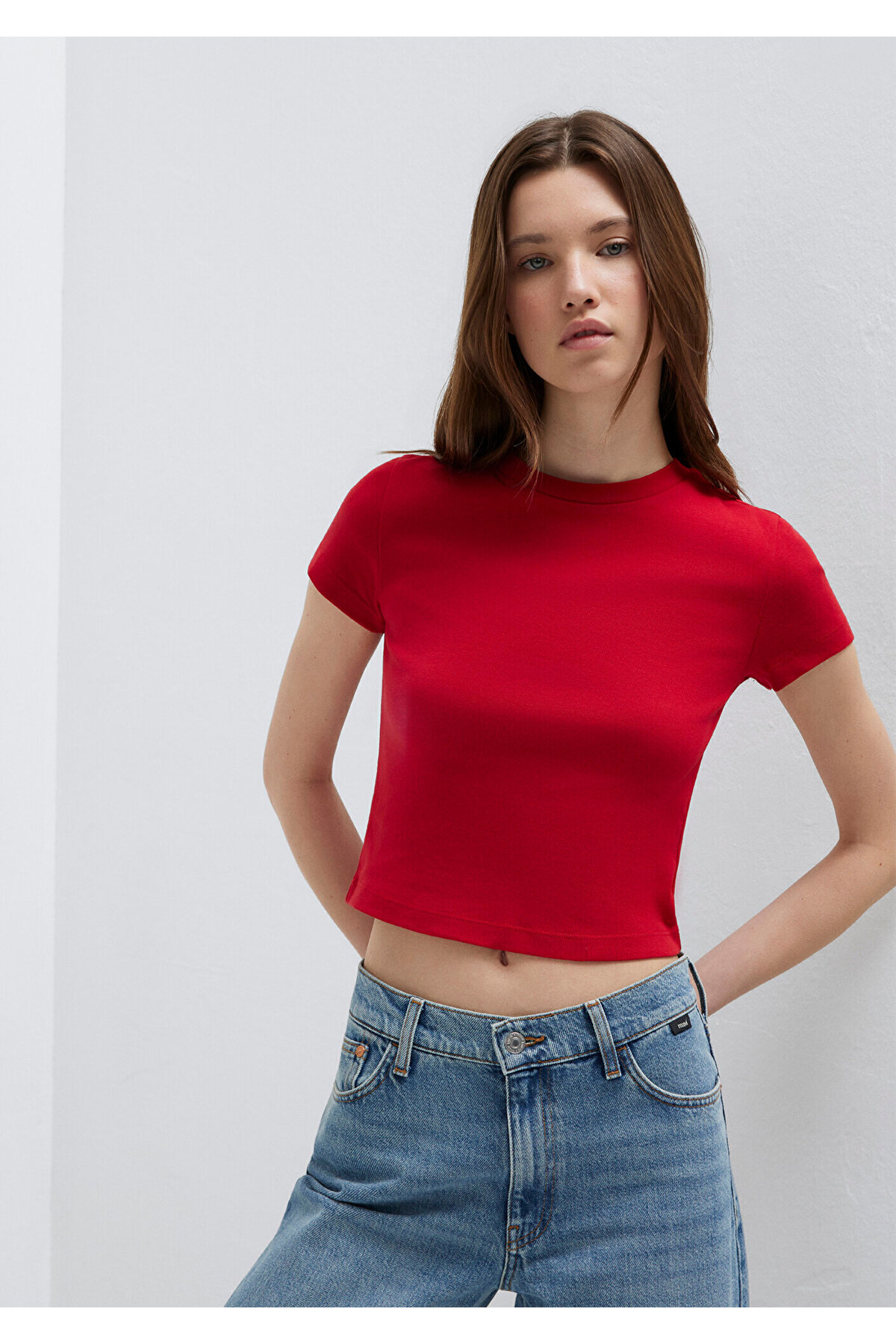 Kırmızı Basic Tişört Crop / Kısa Kesim 1600814-86417