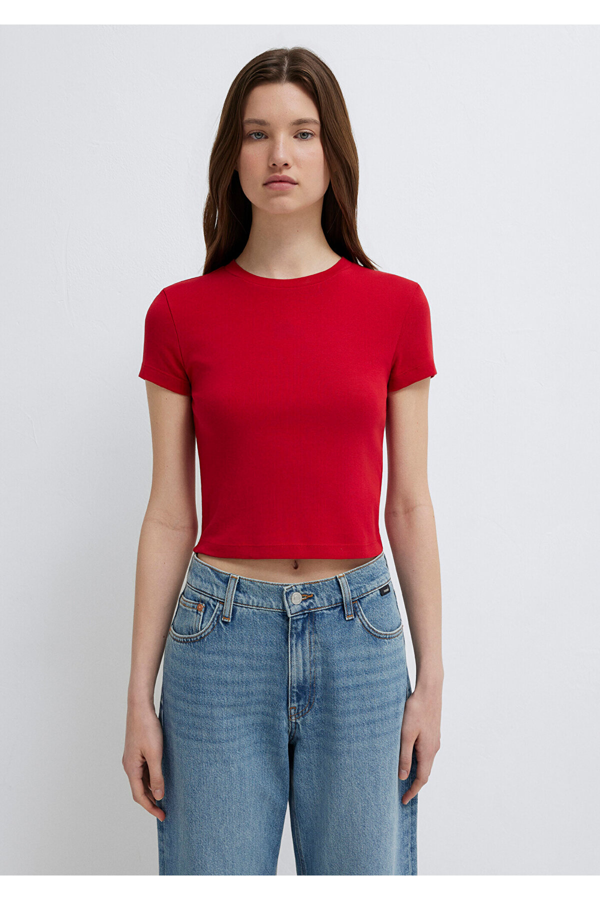 Kırmızı Basic Tişört Crop / Kısa Kesim 1600814-86417