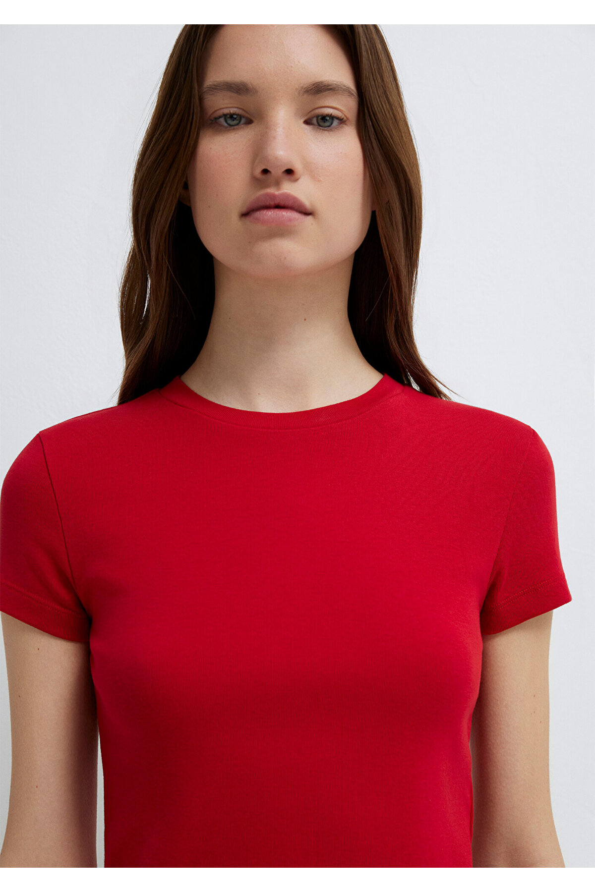 Kırmızı Basic Tişört Crop / Kısa Kesim 1600814-86417