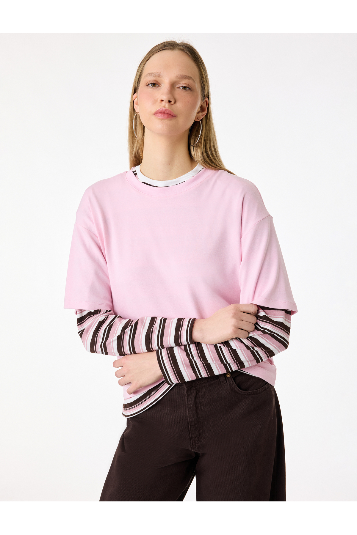 Kısa Kollu Bisiklet Yaka Modal Karışımlı Basic Oversize Tişört