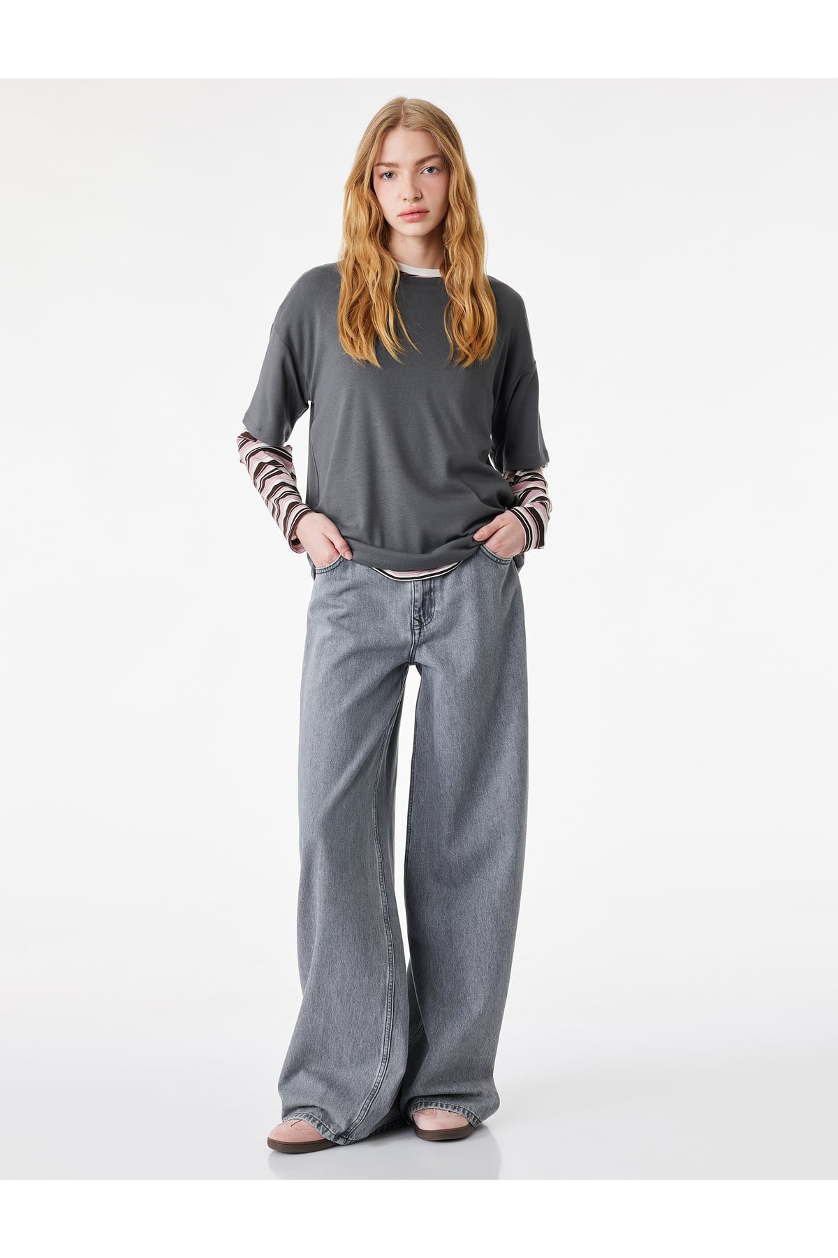 Kısa Kollu Bisiklet Yaka Modal Karışımlı Basic Oversize Tişört