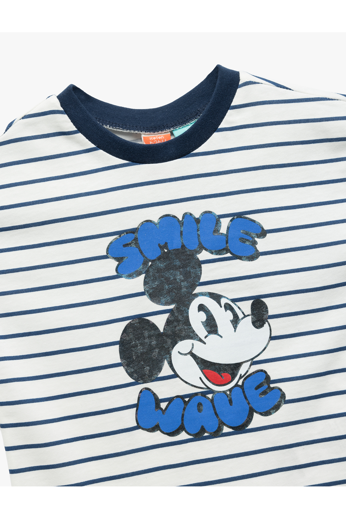 Kısa Kollu Bisiklet Yaka Pamuklu Çizgili Lisanslı Mickey Mouse Tişört