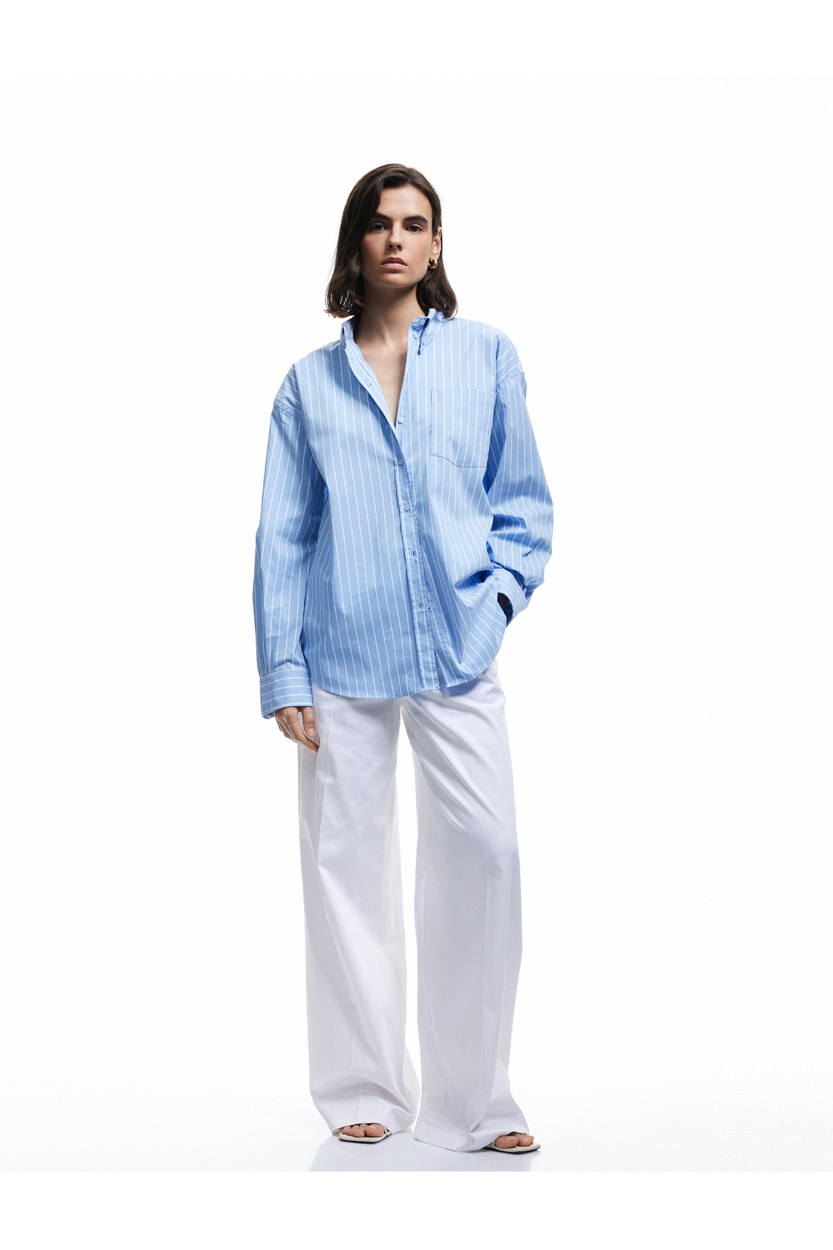 Klasik Yaka Uzun Kollu Oversize Poplin Gömlek