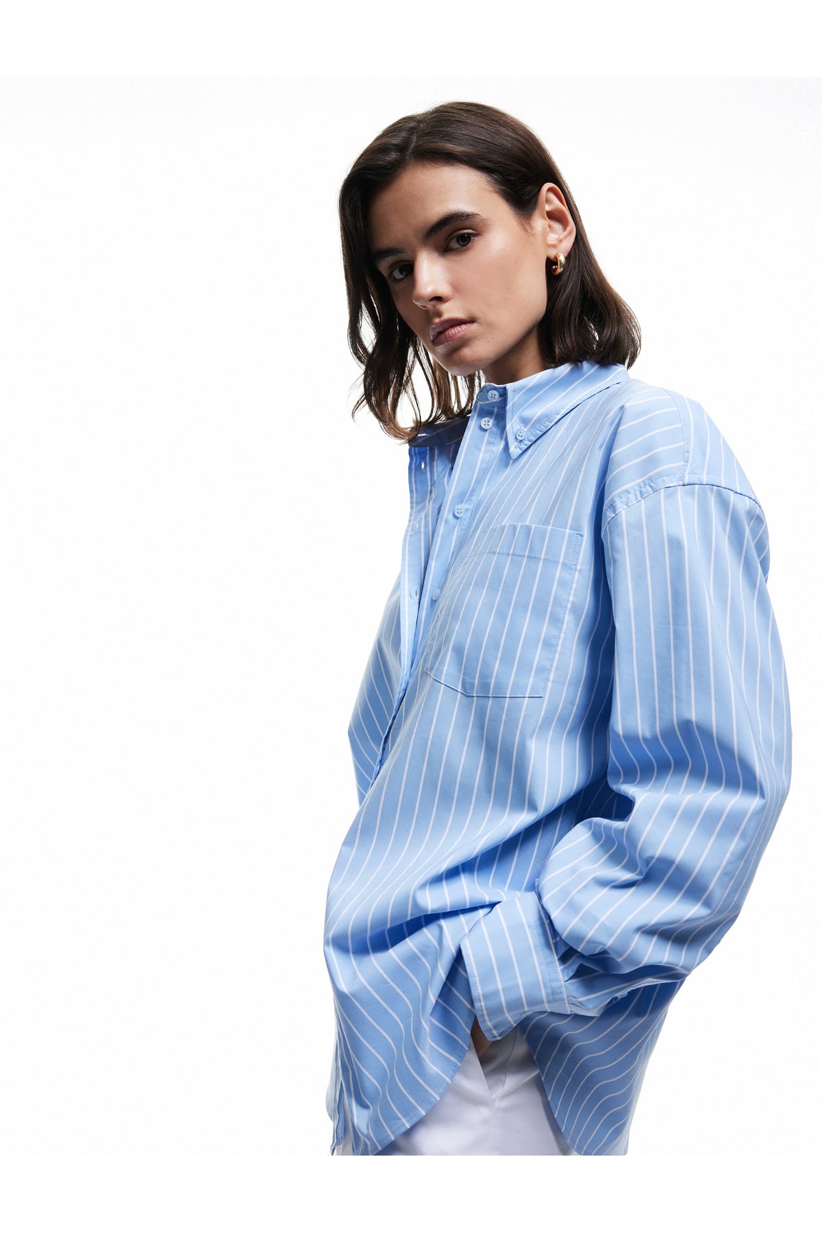 Klasik Yaka Uzun Kollu Oversize Poplin Gömlek
