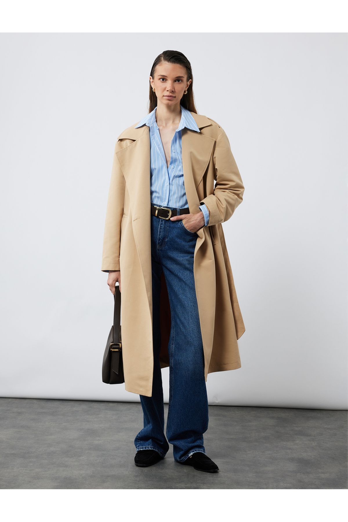 Klasik Yaka Uzun Kollu Oversize Poplin Gömlek