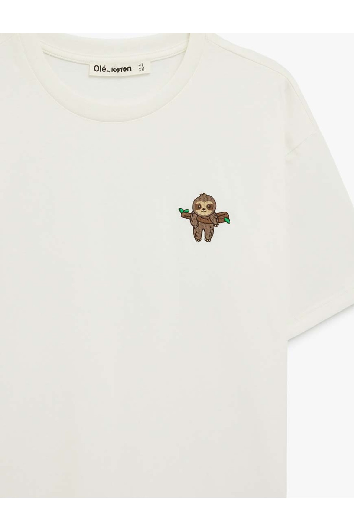 Koala Nakışlı Pamuklu Ekru Kadın T-Shirt 6SAL10104IK