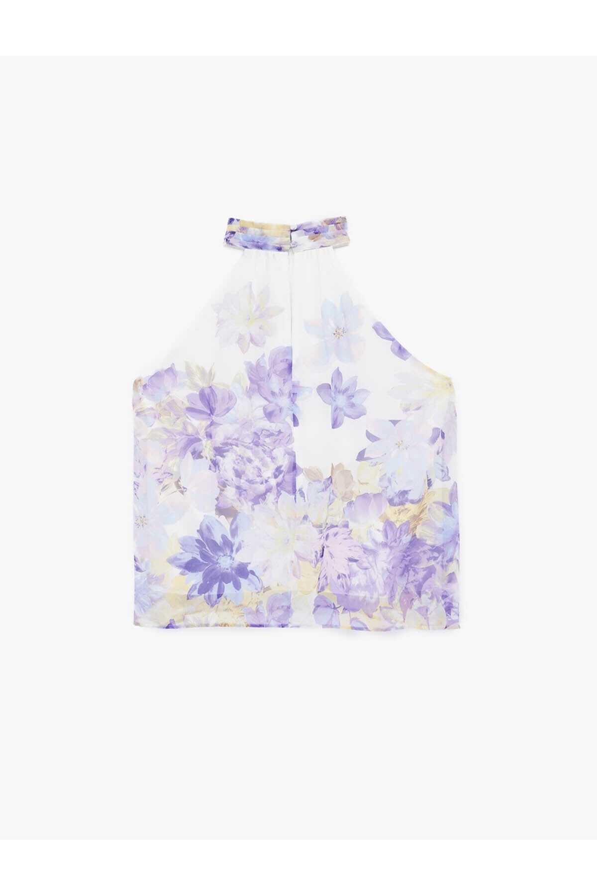 Kolsuz Çiçekli Halter Yaka Şifon Bluz