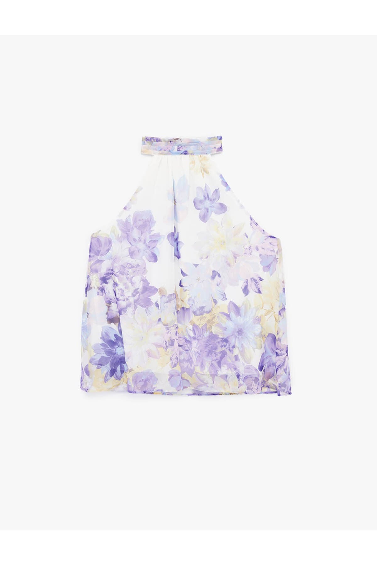 Kolsuz Çiçekli Halter Yaka Şifon Bluz