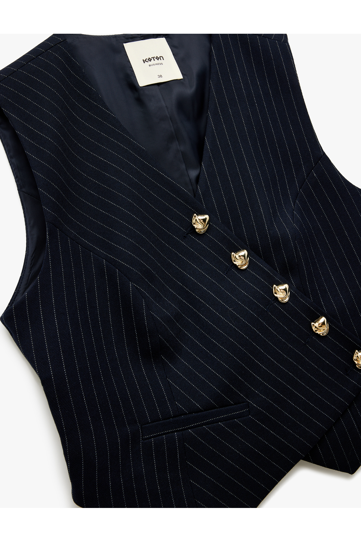 Kolsuz V Yaka Düğmeli Asimetrik Kesim Blazer Yelek