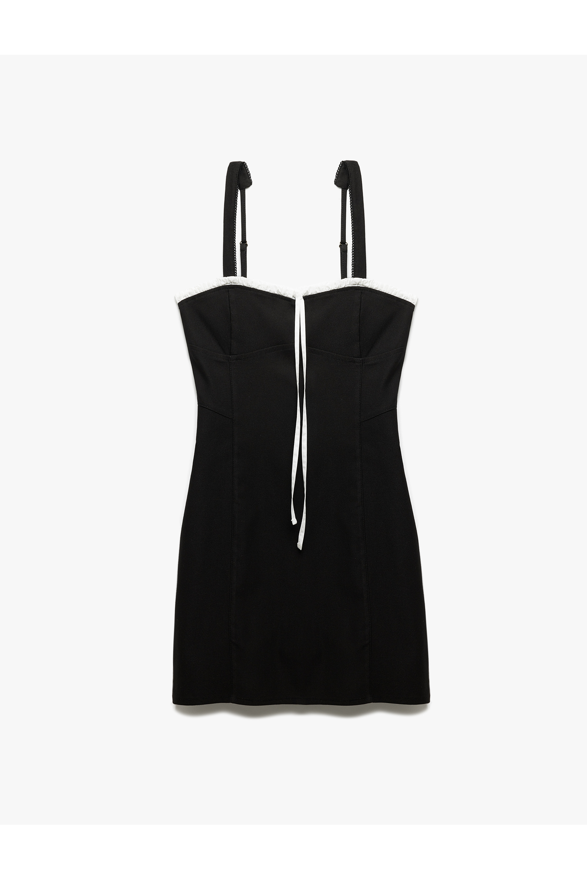 Kontrast Bağcıklı Kalp Yaka Sırt Detaylı Dar Kalıp Bodycon Askılı Mini Elbise