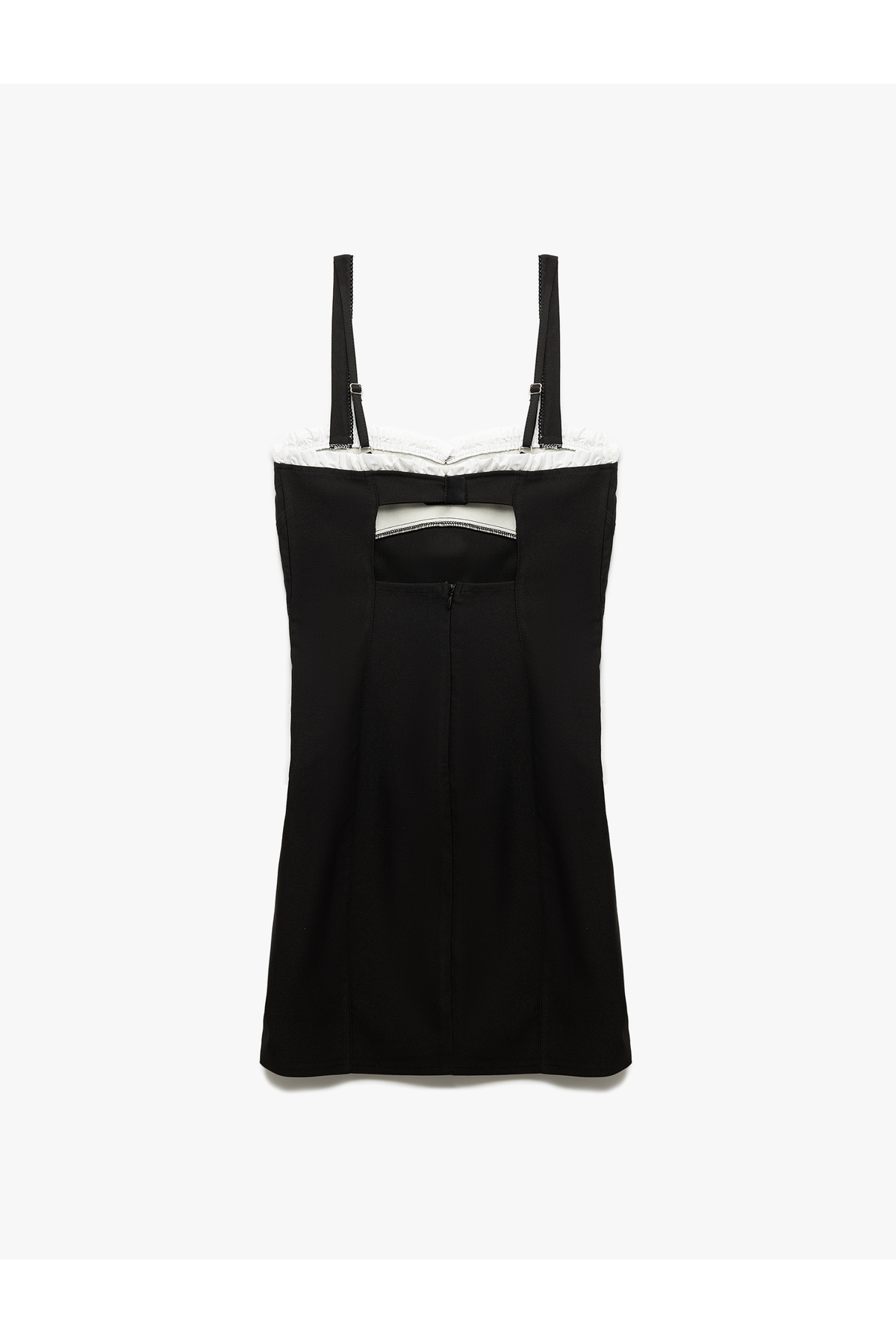 Kontrast Bağcıklı Kalp Yaka Sırt Detaylı Dar Kalıp Bodycon Askılı Mini Elbise