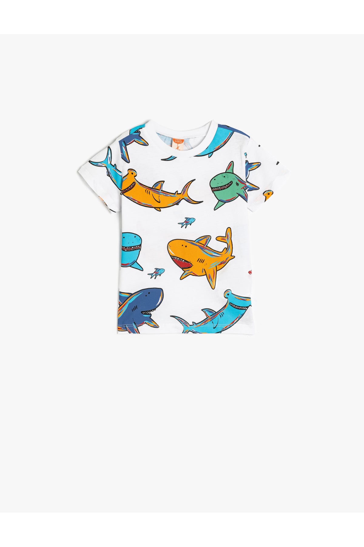 Köpekbalığı Baskılı Pamuklu Ekru Erkek Bebek T-Shirt 5SMB10043TK