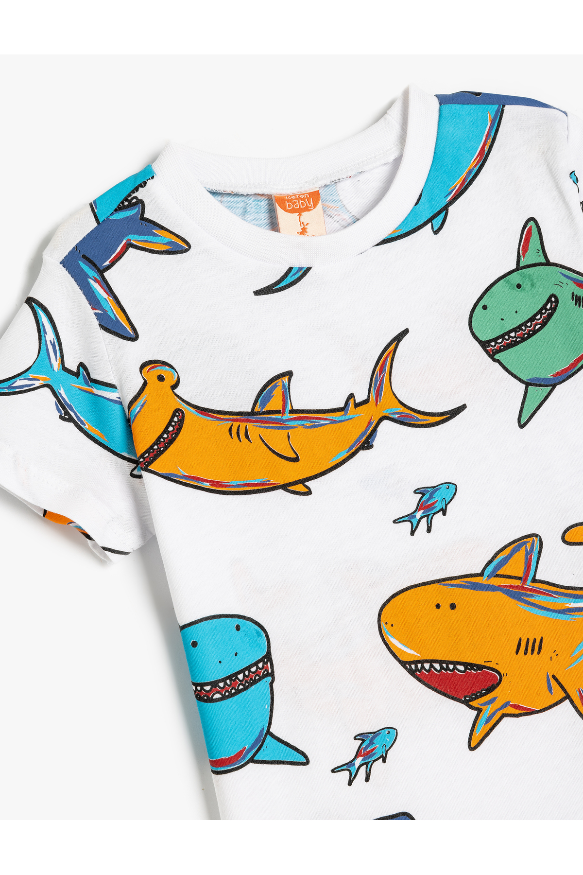 Köpekbalığı Baskılı Pamuklu Ekru Erkek Bebek T-Shirt 5SMB10043TK