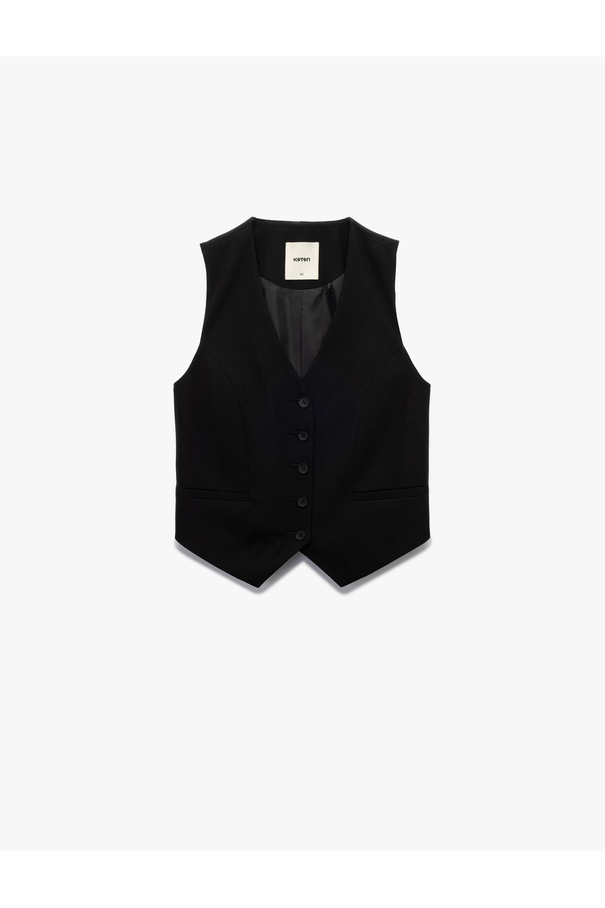 Krep Kumaş Astarlı V Yaka Düğmeli Blazer Yelek