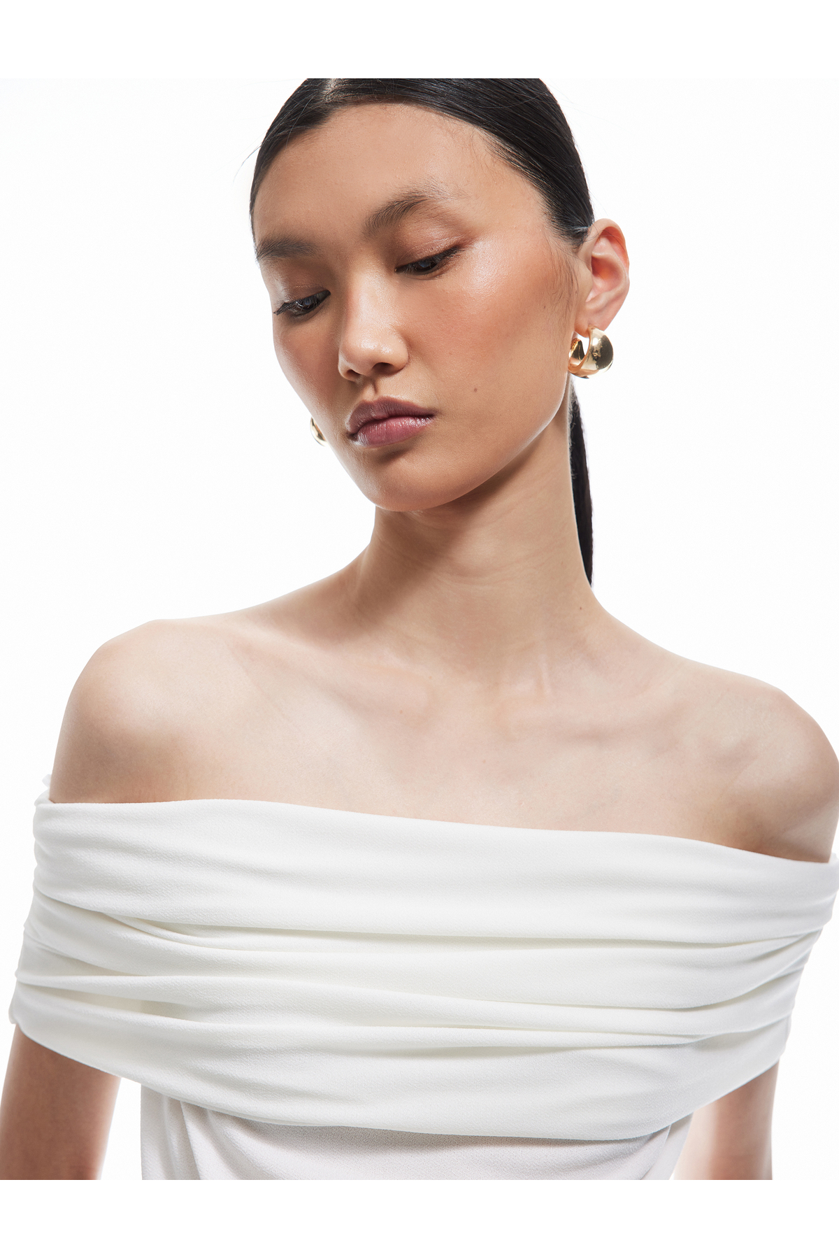 Krep Kumaş Drape Detaylı Straplez Bluz