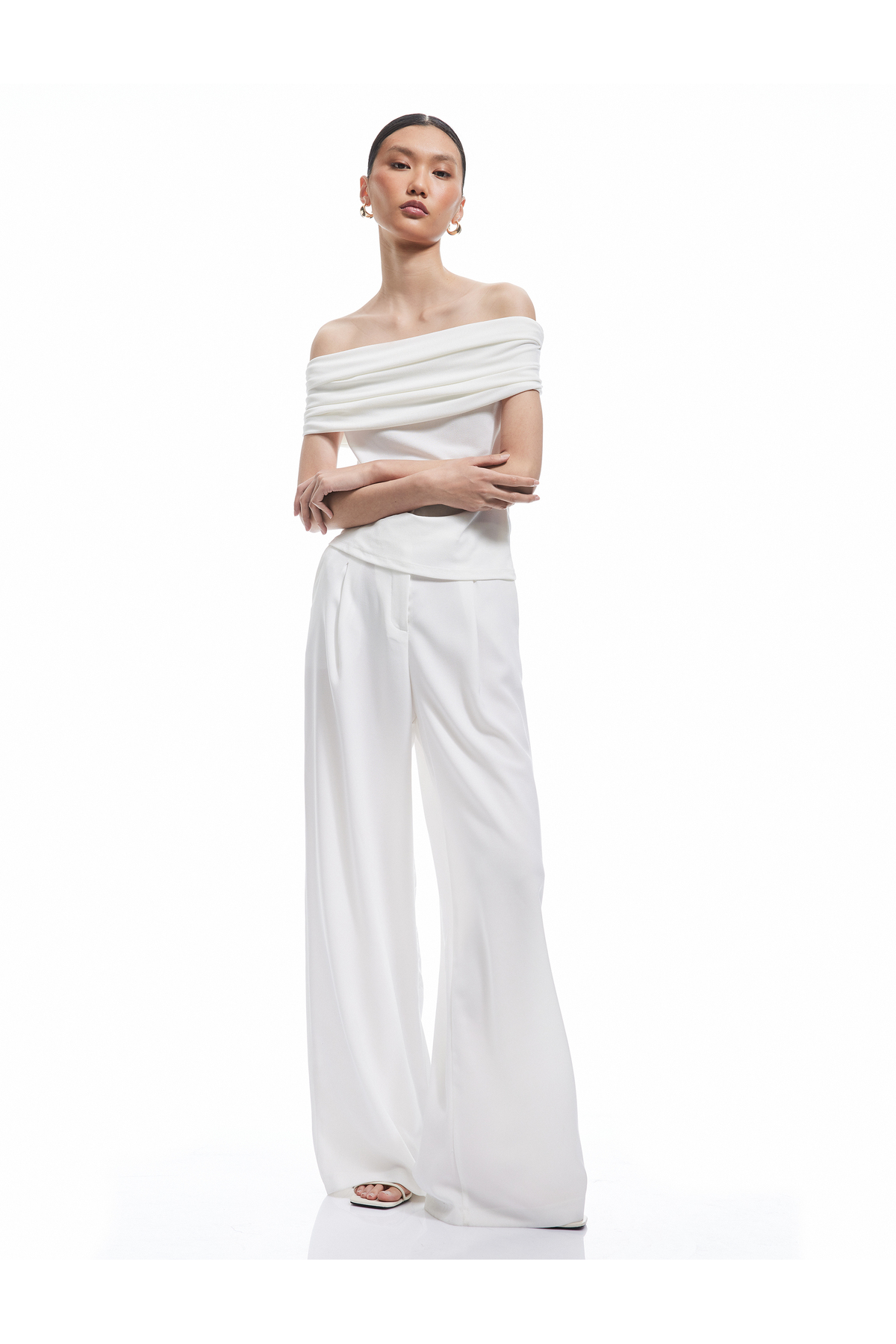 Krep Kumaş Drape Detaylı Straplez Bluz