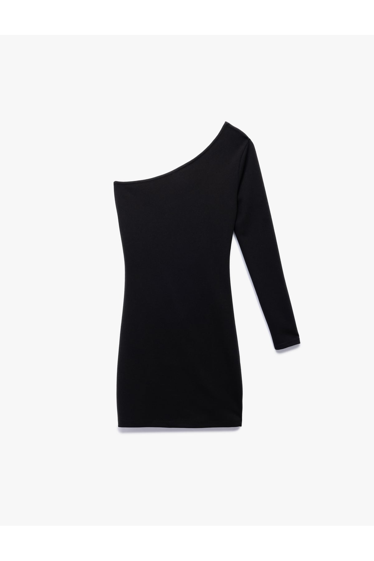 Krep Scuba Kumaş Drape Detaylı Uzun Kollu Tek Omuz Mini Elbise
