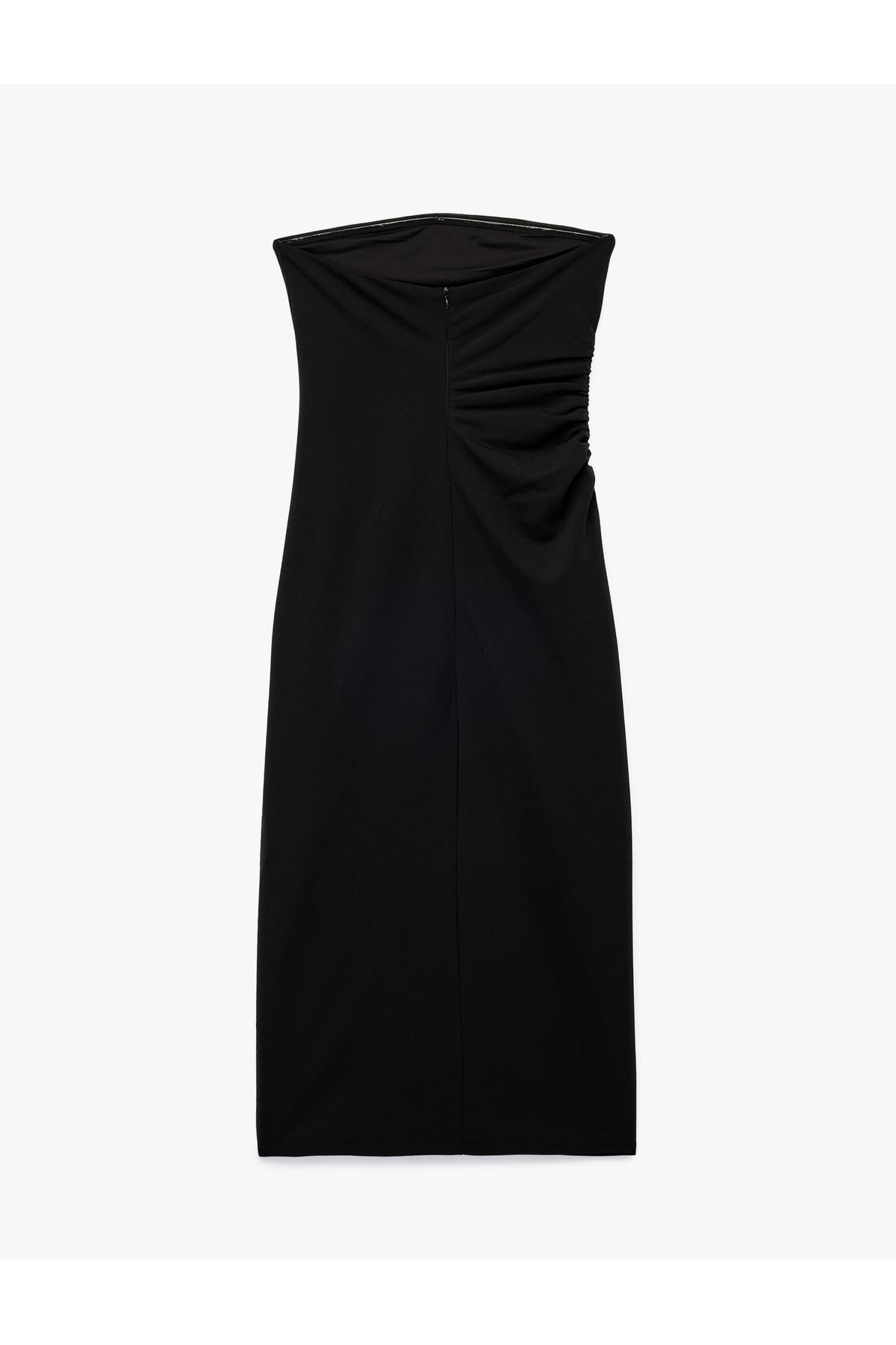 Krep Scuba Kumaş Slim Fit Drape Detaylı Straplez Kalem Elbise