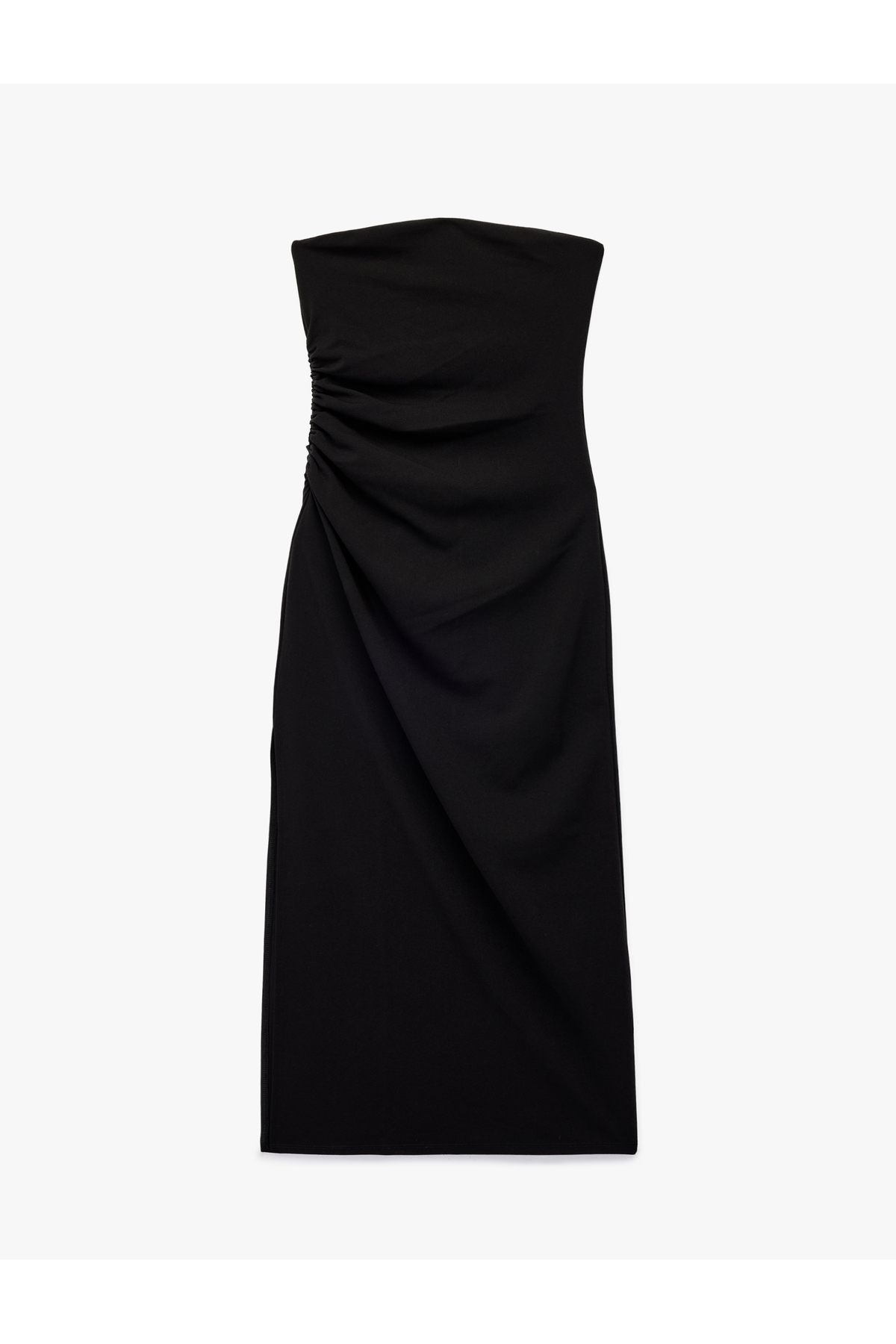 Krep Scuba Kumaş Slim Fit Drape Detaylı Straplez Kalem Elbise