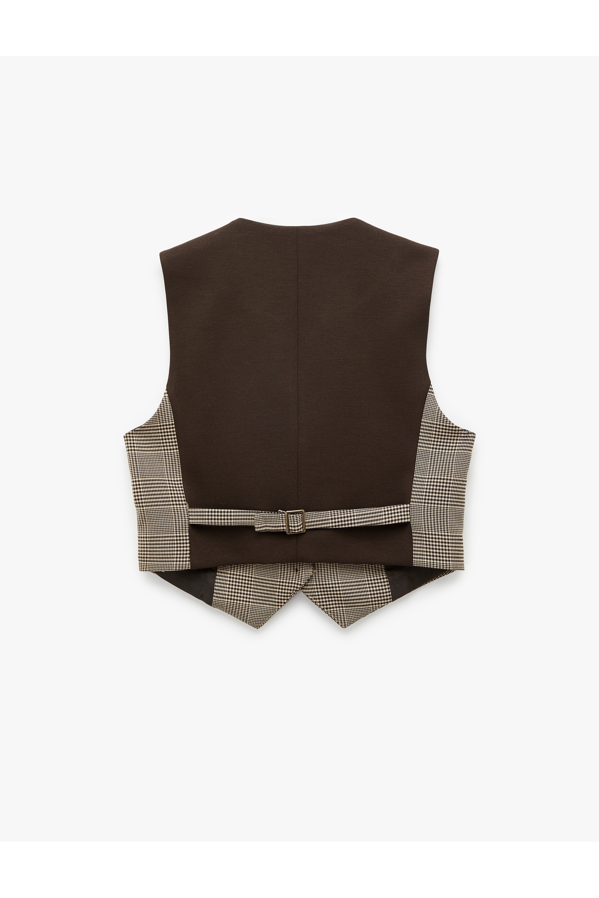 Kruvaze Düğmeli Ekose Crop Blazer Yelek