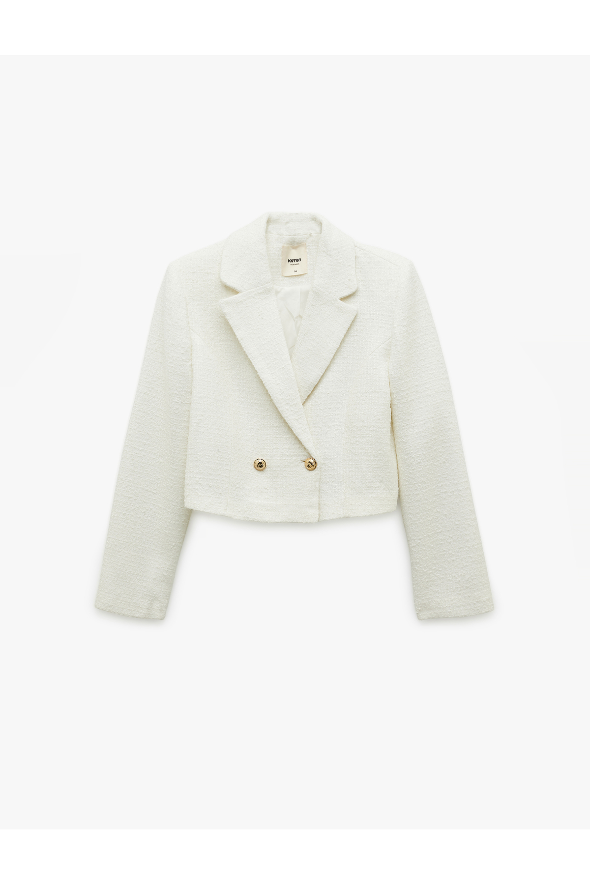 Kruvaze Uzun Kollu Tüvit Crop Blazer Ceket