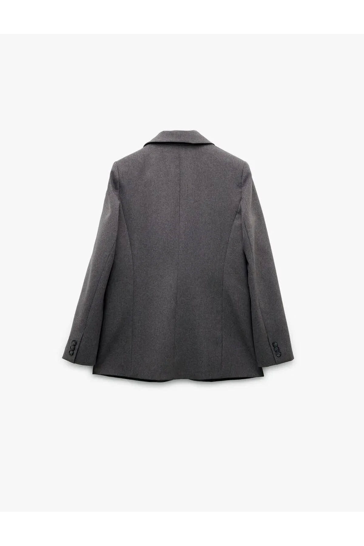 Kruvaze Yaka Düğmeli Cepli Antrasit Kadın Blazer Ceket 6WAK50034UW