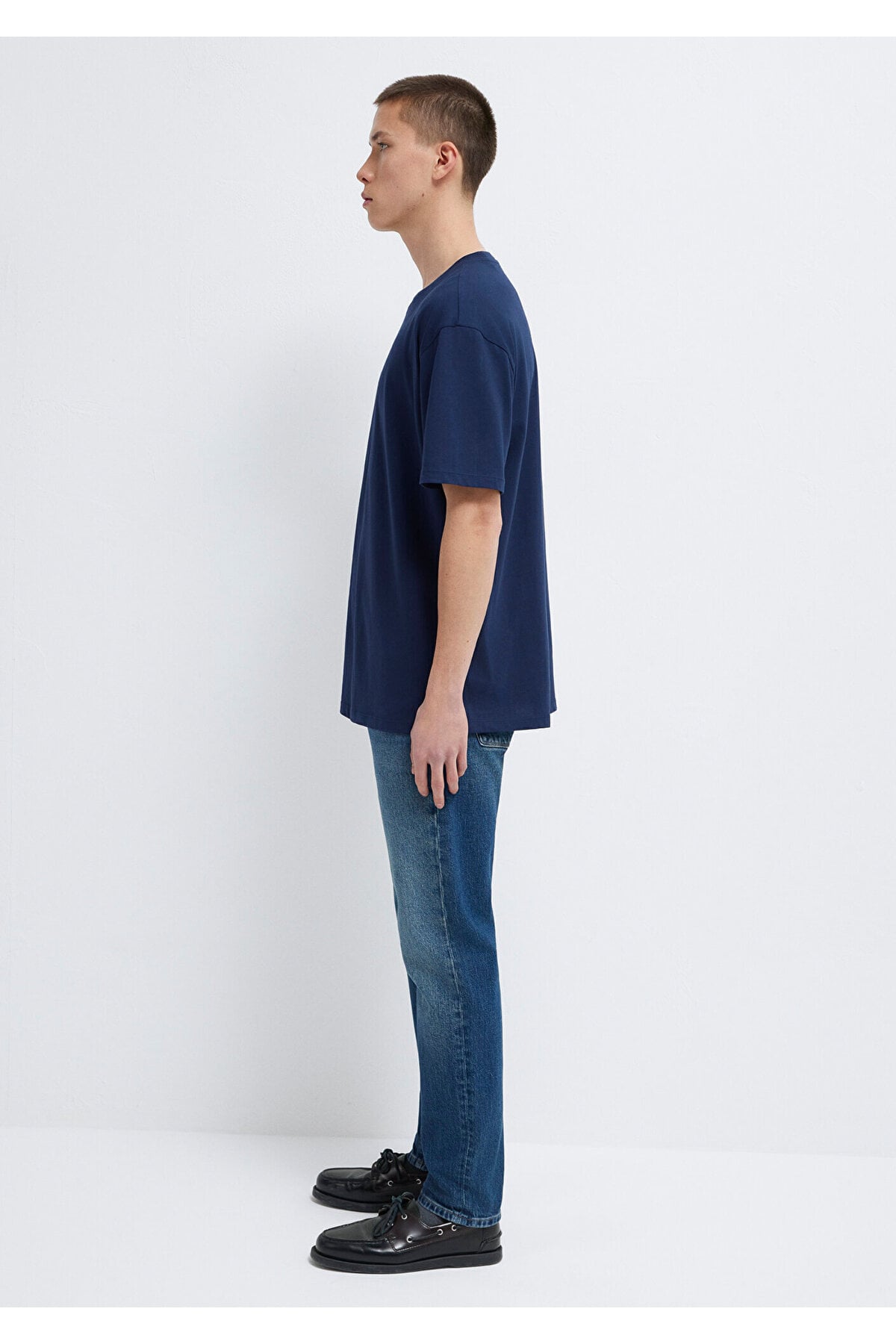 Lacivert Basic Tişört Loose Fit / Bol Rahat Kesim 066249-70497
